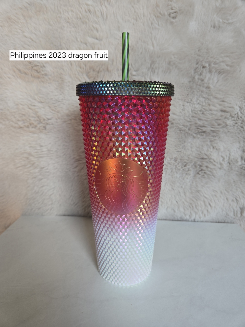 Starbucks Iridescent Pink-to-White Studded Tumbler